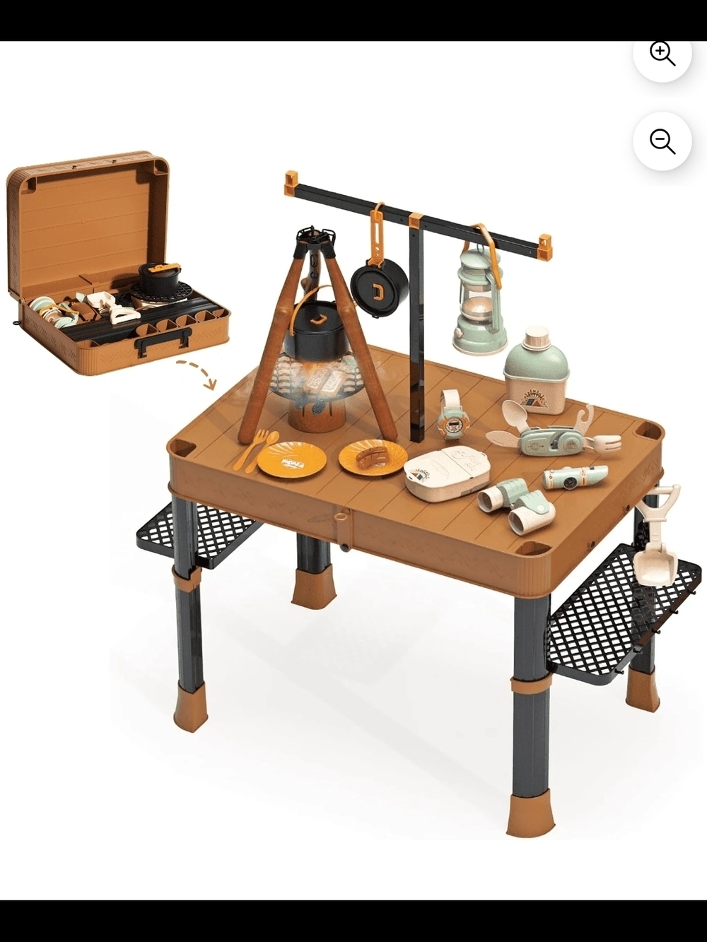 Kids Camping Toy with Folding Storage Table, Pretend Play Toys w/ Play BBQ food